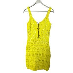 Rachel Zoe Women's Tan  Lined  Crochet Knit Neon Sleeveless Dress Sz M